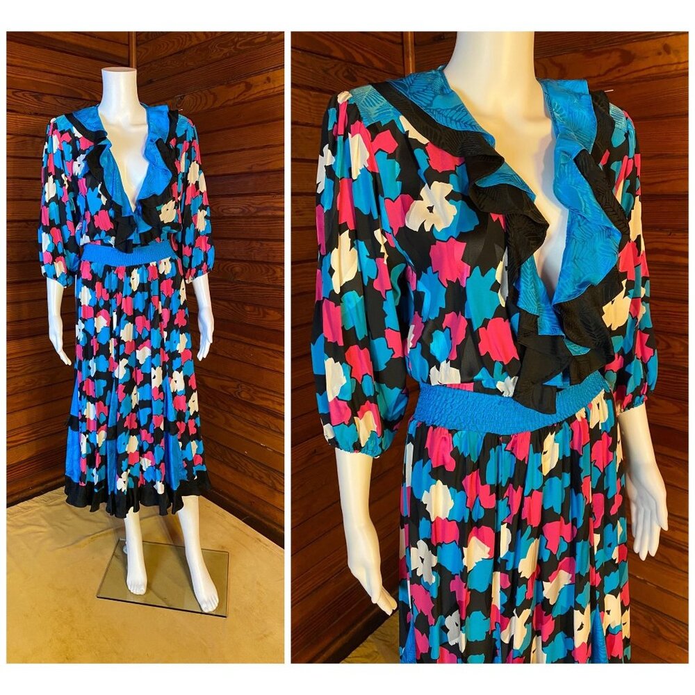 Diane Freis Dress, Silk Diane Freis Dress, Silk Dress, 80s Silk Dress, Silk Flor